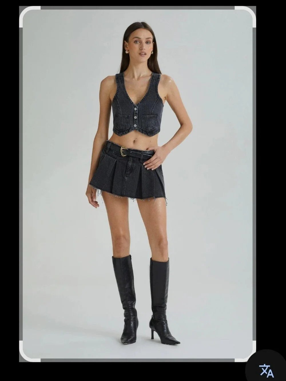 Abrand Chloe Pleated Mini Skirt - Black Washed